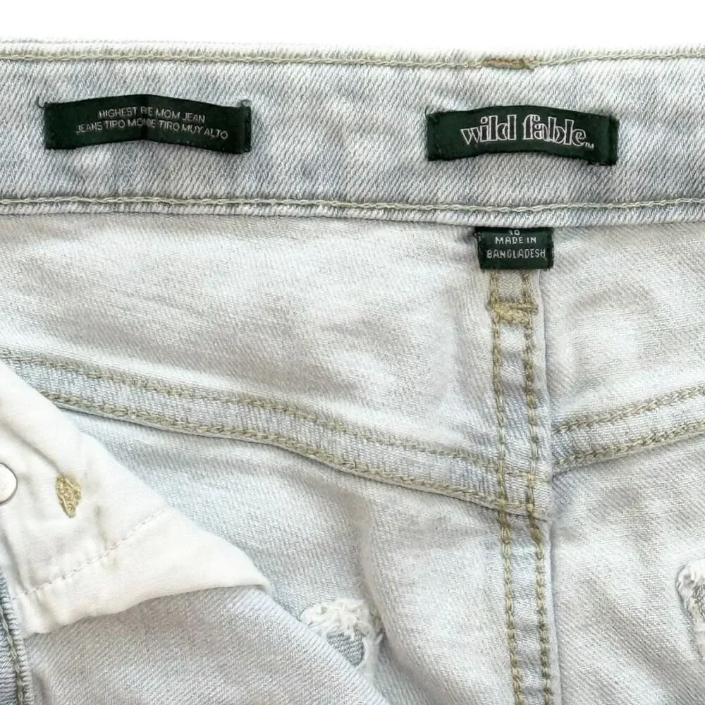 Wild Fable Highest Mom Jean Destroyed Light Wash Sz 12